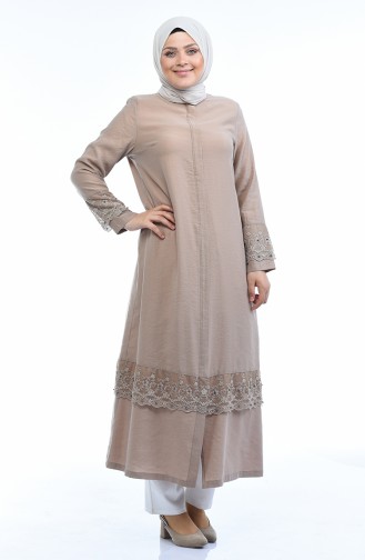 Grosse Grösse Perlen Leinen Abaya 0205-05 Nerz 0205-05