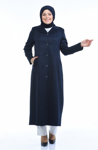 Grosse Grösse Geknöpfte Hijab Mantel 5130-04 Dunkelblau 5130-04