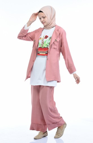 Ensemble Deux Pieces Veste Pantalon Lin 4105-01 Rose Pâle 4105-01