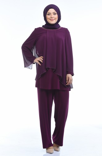 Ensemble Deux Pieces Tunique Pantalon Grande Taille 3148-01 Plum 3148-01