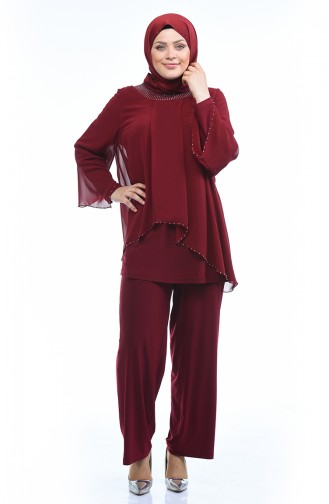 Ensemble Deux Pieces Tunique Pantalon Grande Taille 3148-02 Bordeaux 3148-02