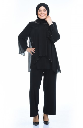 Ensemble Deux Pieces Tunique Pantalon Grande Taille 3148-03 Noir 3148-03