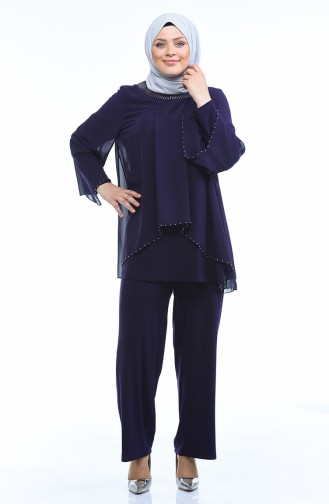 Ensemble Deux Pieces Tunique Pantalon Grande Taille 3148-04 Pourpre 3148-04