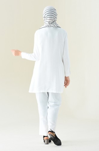 Aerobin Kumaş Cepli Tunik Pantolon İkili Takım 6352-03 Beyaz