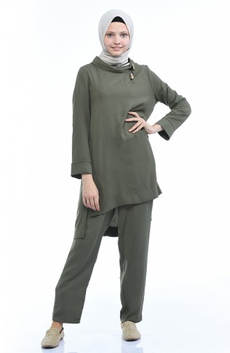 Broşlu Tunik Pantolon İkili Takım 6573-05 Haki