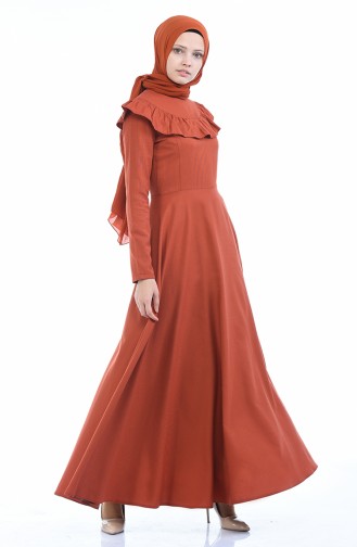Brick Red Hijab Dress 7203-16