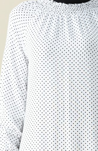 Kolu Lastikli Puantiyeli Elbise 8347-02 Beyaz
