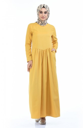 Robe Froncée avec Poches 3092-11 Jaune 3092-11