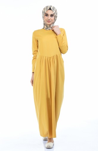 Robe Froncée avec Poches 3092-11 Jaune 3092-11