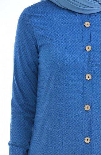 Düğmeli Pamuklu Elbise 1227A-01 Petrol Mavisi