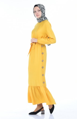 Aerobin Kumaş Kuşaklı Elbise 1958-04 Sarı