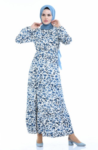 Robe a Motifs Manches élastique 2016-03 Bleu Beige 2016-03