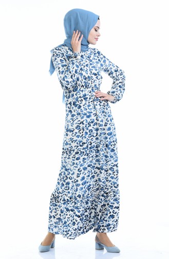 Robe a Motifs Manches élastique 2016-03 Bleu Beige 2016-03