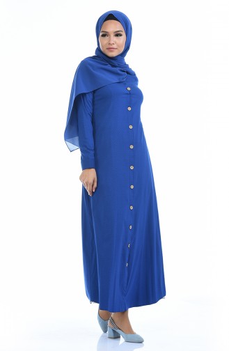 Düğmeli Pamuklu Elbise 1227-04 Mavi