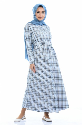 Geknöpftes Kleid 1267-01 Dunkelblau Weiss 1267-01