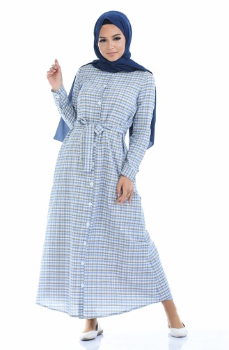 Kariertes Kleid 1269-01 Blau 1269-01