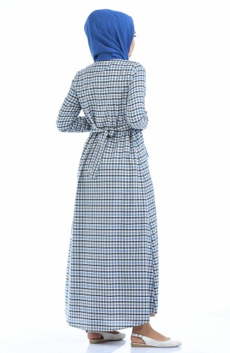 Kariertes Kleid 1269-02 Blau Braun 1269-02