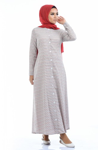 Kemerli Elbise 1270A-01 Kırmızı Krem