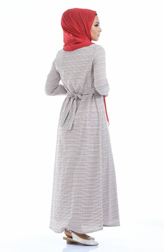 Kleid mit Gürtel 1270A-01 Rot Creme 1270A-01