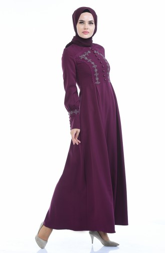 Geknöpftes Plissee Kleid 9466-01 Zwetschge 9466-01