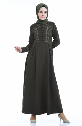 Geknöpftes Plissee Kleid 9466-02 Khaki 9466-02