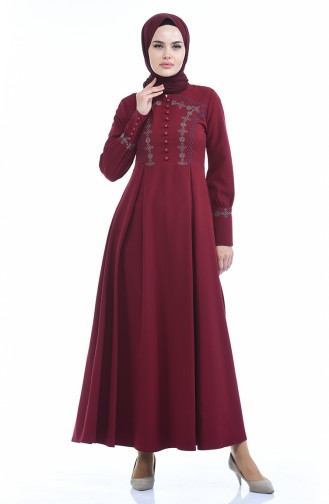 Geknöpftes Plissee Kleid 9466-03 Weinrot 9466-03