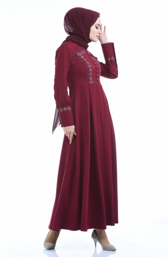 Robe Plissée a Boutons 9466-03 Bordeaux 9466-03