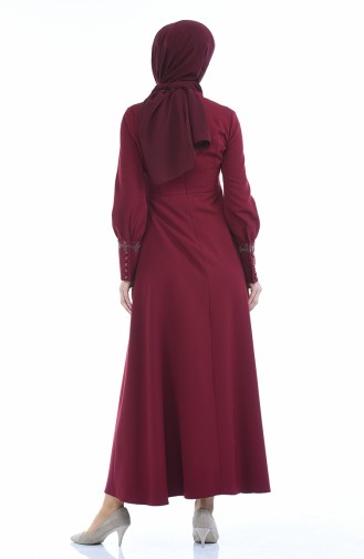 Claret Red Hijab Dress 9466-03