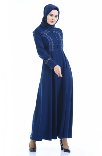 Geknöpftes Plissee Kleid 9466-04 Dunkelblau 9466-04