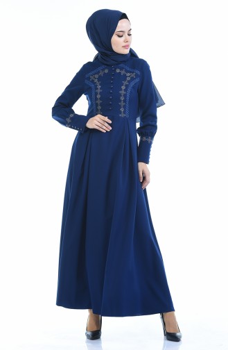 Geknöpftes Plissee Kleid 9466-04 Dunkelblau 9466-04