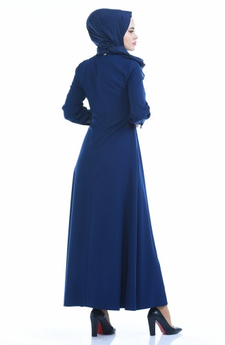 Geknöpftes Plissee Kleid 9466-04 Dunkelblau 9466-04