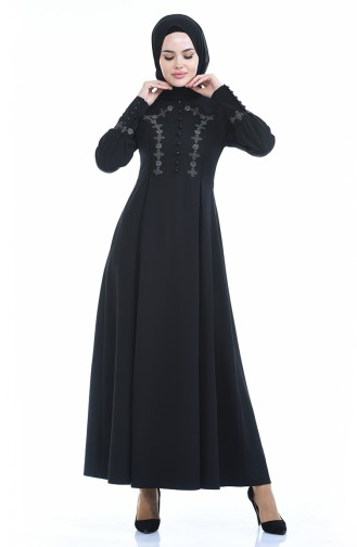 Geknöpftes Plissee Kleid 9466-05 Schwarz 9466-05