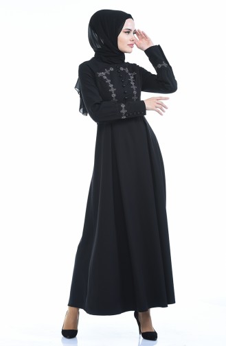 Geknöpftes Plissee Kleid 9466-05 Schwarz 9466-05