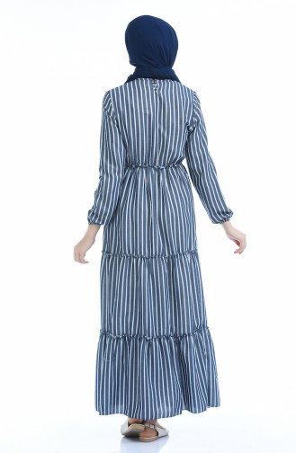 Çizgili Büzgülü Elbise 1093-02 Lacivert