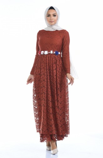 Brick Red Hijab Dress 5006-02