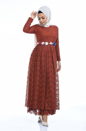 Brick Red Hijab Dress 5006-02