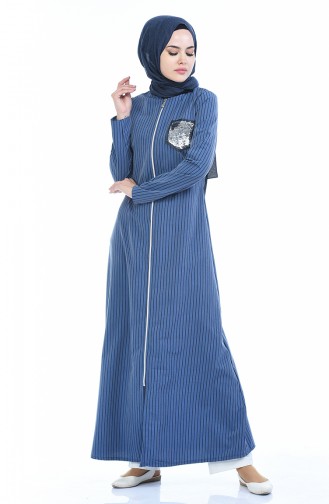 Pailletten Detailliertes Abaya mit Reissverschluss 1958-01 Blau 1958-01