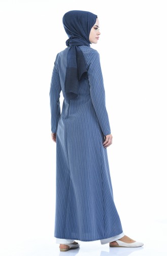 Abaya a Fermeture Détail Paillettes 1958-02 İndigo 1958-02