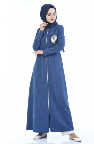 Pailletten Detailliertes Abaya mit Reissverschluss 1959-01 Indigo 1959-01