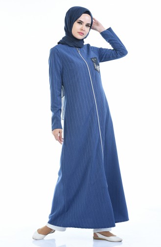 Pailletten Detailliertes Abaya mit Reissverschluss 1959-01 Indigo 1959-01