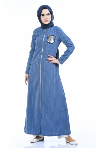 Pailletten Detailliertes Abaya mit Reissverschluss 1959-02 Eisblau 1959-02