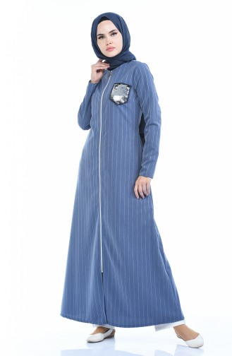 Abaya a Fermeture Détail Paillettes 1959-03 Bleu 1959-03