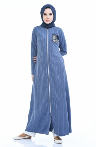 Pailletten Detailliertes Abaya mit Reissverschluss 1959-03 Blau 1959-03