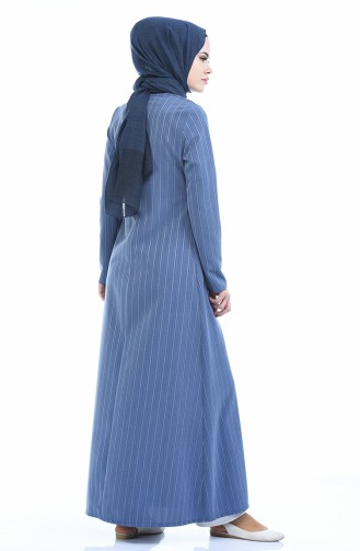 Abaya a Fermeture Détail Paillettes 1959-03 Bleu 1959-03