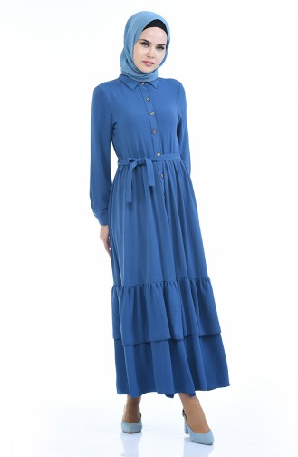 Button-down Belted Dress 1285-08 Indigo 1285-08