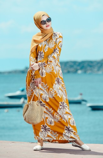 Mustard Hijab Dress 8001-02