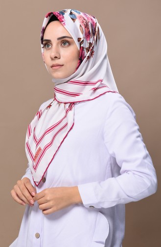 Çiçek Desenli Rayon Eşarp 2339-04 Pembe Beyaz