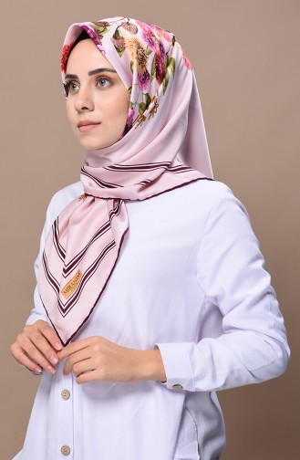 Çiçek Desenli Rayon Eşarp 2339-09 Mürdüm Pudra