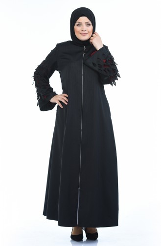 Abaya Coupe Laser Grande Taille 3022-03 Noir Bordeaux 3022-03