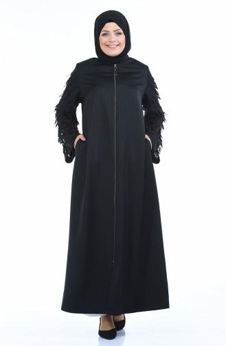 Abaya Coupe Laser Grande Taille 3022-03 Noir Bordeaux 3022-03